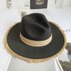 Cappello Panama a Frange Cappelli a Tesa Larga da Sole per Donna Paglia Fedora Cappello da Spiaggia Cappello di Paglia Arrotolabile a Tesa Larga Cappello da Sole per il Kentucky Derby