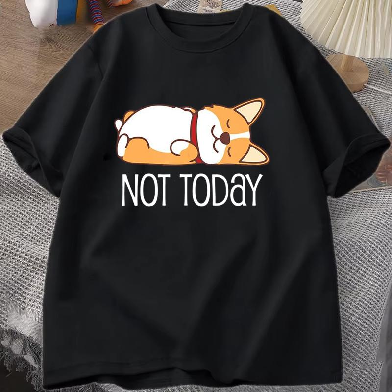 

Funny Not Today Corgi T-shirt Men Women Cartoon Fashion Harajuku Streetwear T-shirt Casual Tops Tees S чёрный