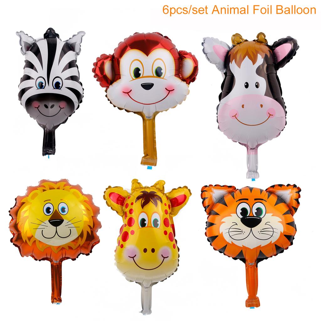 6pcs/lot Animal Head Foil Balloons Lion Monkey Helium Balloon  Jungle Safari Animals Birthday Party Decor Baby Shower Balloin