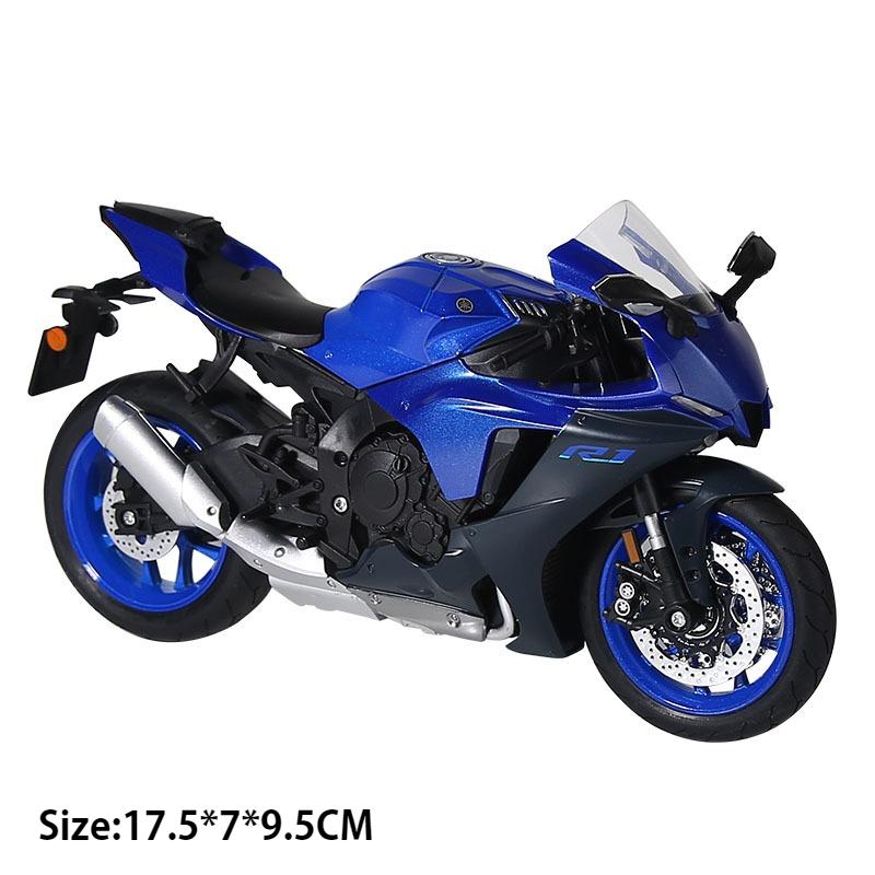 1:12 R1 R1M Motorcycle Model Toy Music Light Shock Absorption Motorbike Foldable Tripod Models Toys Collectible Ornaments