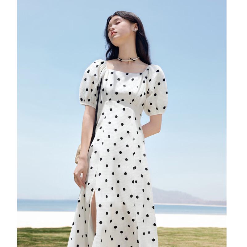 

Qiushui Yiren Beige Polka Dot Round Neck Dress XL