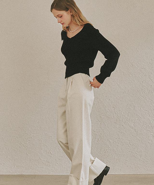 RONRON Big Collar Cable Crop Knit Black