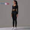 Cozy Up Workout Sets for Women 2 Piece Yoga Gym Outfits Seamless Ribbed Leggings with Long Sleeve Tops