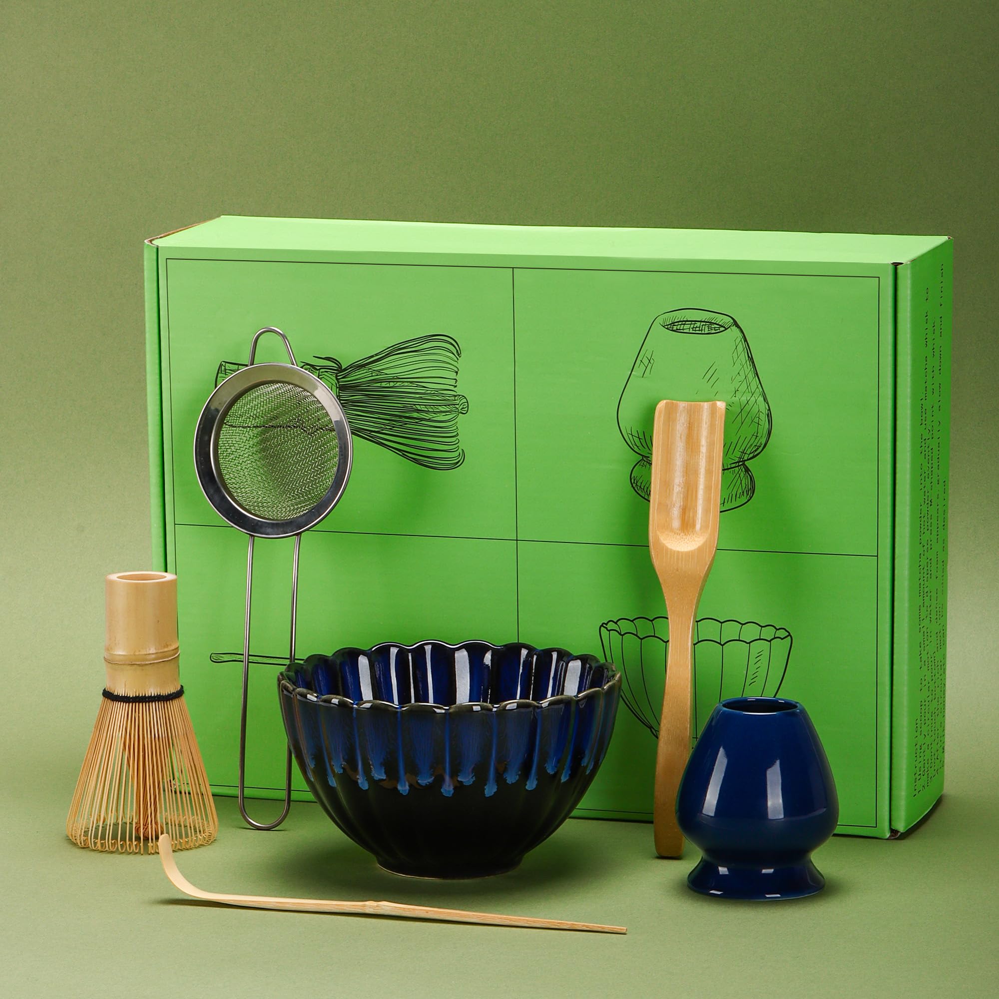 

Набор для матча DiDiBirDi, набор для чайной церемонии из 6 предметов включает чашу для матча, подставку для венчика для матча, бамбуковую ложку для матча и традиционный бамбуковый часен (Чейзен)