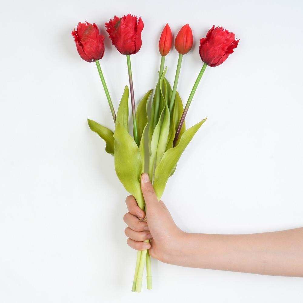 5pcs Real Touch Simulation Tulip Bouquet Luxury Fake Flowers  Ride Bouquet