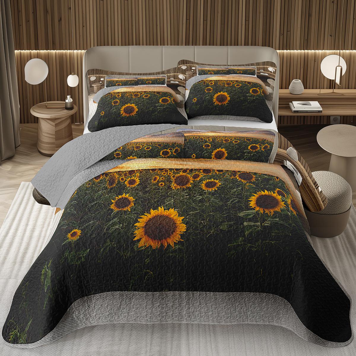 

Sunflower Bedspread Twin Queen Pastoral Yellow Flowers Coverlet Garden Floral Botanical Quilted Bedding Set For Boys Girls Room EU Single 135x200cm