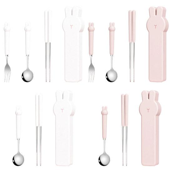 1 Zestaw Łyżka Sztućce Wygodny Chwyt Małe i Wykwintne Kreatywne Przenośne Kreskówkowe Naczynia Królik Ze Stali Nierdzewnej Łyżka