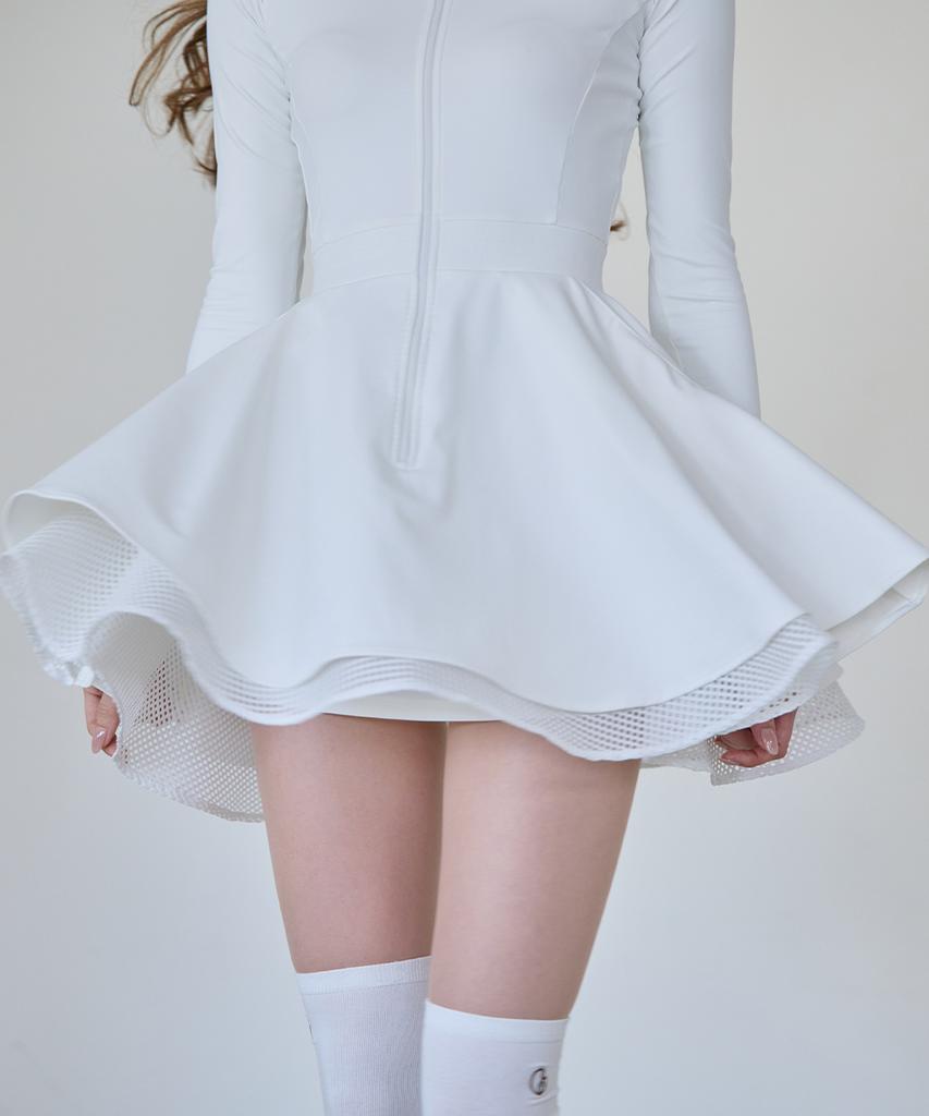 J Jane Mochi Long Sleeve Double Flare Dress (White)