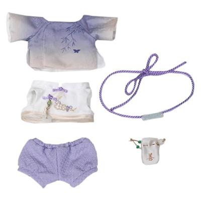 Niannyyhouse 20cm Plüschtier Kleidung: Jacke, Weste, Hose, Stirnband, Accessoires, Lila Antikes Hanfu Puppen Outfit, Baumwollpuppe, Verkleiden