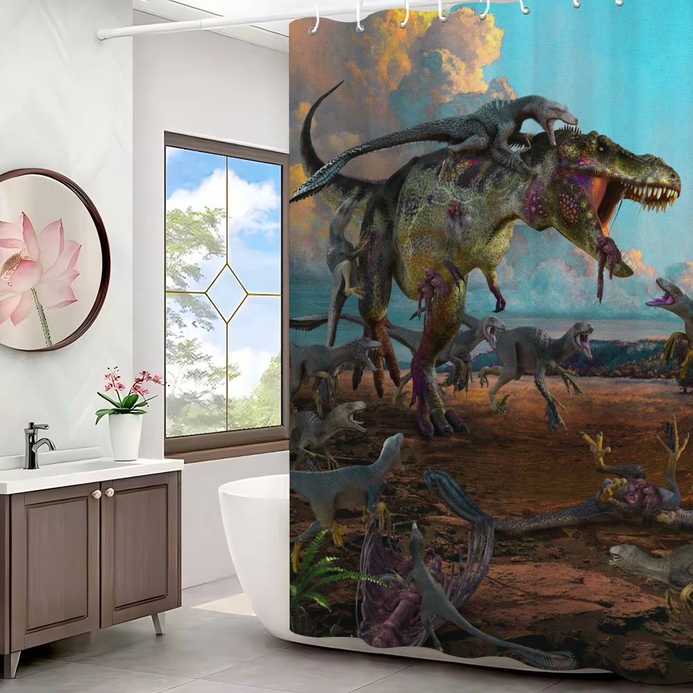 Dinosaur Art Paint Shower Curtain Bath Curtain Print Polyester Fabric Waterproof Bathroom Curtains With Hooks Bath Screen