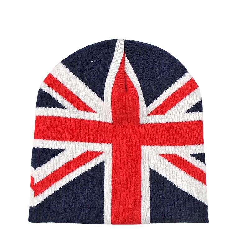 Cappello Berretto Invernale Lavorato a Maglia Jacquard Bandiera Inglese Stile Moda Morbido con Pompon Comune per Viaggio 100% Acrilico Unisex