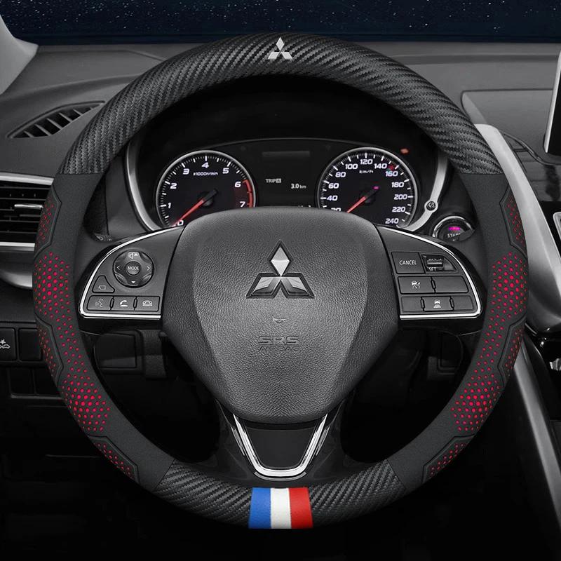 For Mitsubishi Outlander Pajero Asx Colt Lancer Evolution X L200 Triton RALLIART Car Anti-Slip Carbon Fiber Steering Wheel Cover AV2