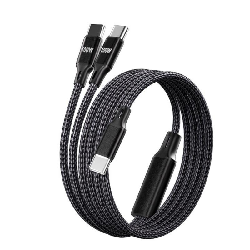 

2 in 1 USB C to USB C Cable Fast Charging Cord 100W Type C to Type C Charger Cable for Phone Laptop Home Office Travel чорний