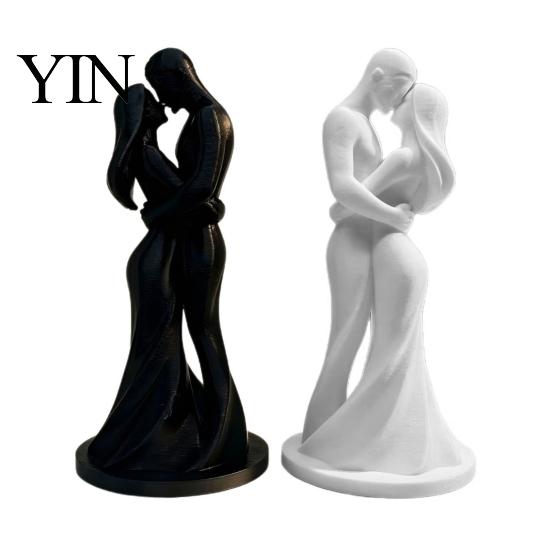 Durable Couple Figurine 3D Printed Black & White Hugging Statue, Minimalist Modern Sculpture with Abstract Embrace Love Form, Romantic Desk Decor for