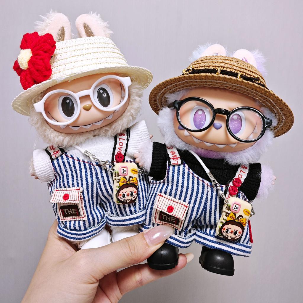 Labubu Doll Clothes Striped Overalls T-shirt Suit Fashion Cute Doll Clothes