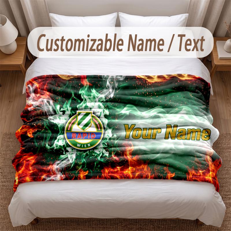 Rapid Wien FC Printed Flannel Blanket Custom Name Text Soft Warm Throw For Bedroom Holiday Gift