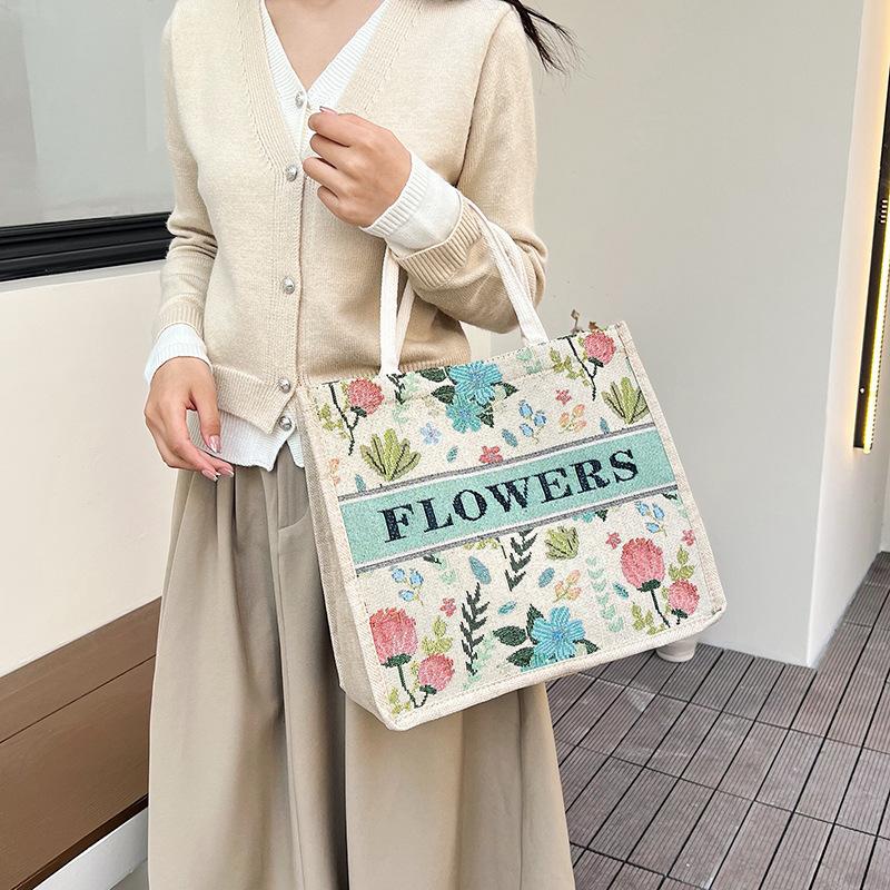 Retro linen bag going out environmentally friendly ethnic wind cotton and linen embroidery large capacity women's new casual going out tote bag