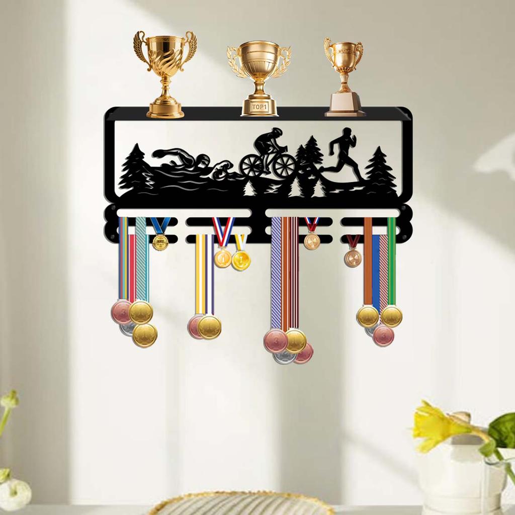 Wrought Display Rack with Hooks – Wall Mounted Award Holder for Medals, Ribbons and Certificates