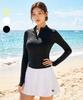 Helingbon Women'S Semi-Crop Zip-Up Fingerhole Rash Guard Swimsuit Top (3 Colors)/ Ri373W