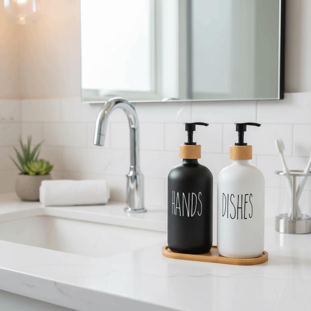 2Pcs Refillable Hand Dish Soap Dispenser Rust-Proof Empty Liquid Empty Container Anti-Rust Pump with Plate Soap Dispenser Bottle