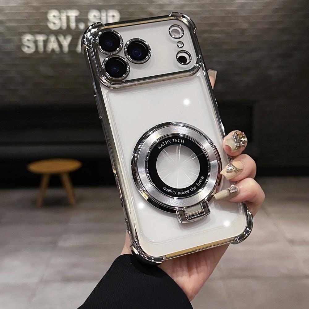 

Luxury Shockproof Plating Bright Stand Case for iPhone 17 Air 16 15 14 13 12 11 Pro Max Plus X XS XR for Magsafe Magnetic Cover iPhone 13 Pro серебряный