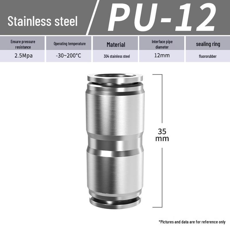 Zhuo Ji 304 Stainless Steel Quick Connector: 8mm Pneumatic Hose Reducer for PU/PG Air Source