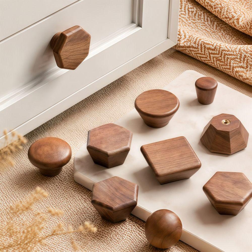 Nordic Style Cabinet Knob Handle Wooden Round Wardrobe Drawer Handles Square Solid Wood Lockers Knob Handle Cabinet Doors