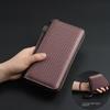 New Zipper Buckle Long Wallet Solid Color PU Leather Money Clip Minimalist Carbon Fiber Multi-Slot Card Holder Men