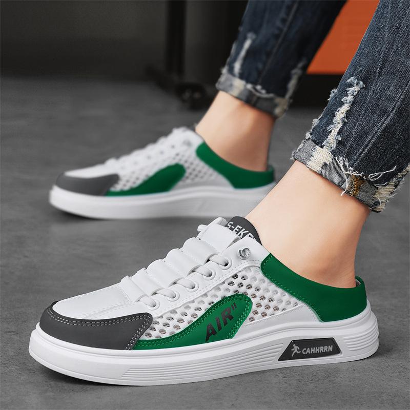 

Летние мужские туфли из сетчатой ткани, дышащая модель без пятки, полуподнос, модные плоские туфли для ленивых, мужские белые туфли для молодежи 39