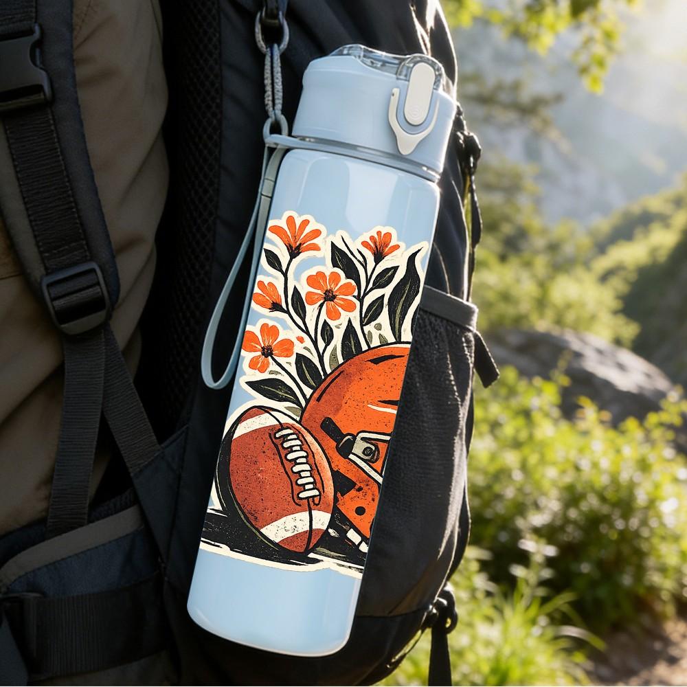 1PC American Football Floral Art Print 750ml Color Plastic Sports Water Bottle Leakproof Flip Straw Lid Suitable for Sports Office Home Use