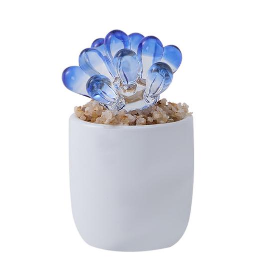 Cute Mini Faux Crystal Flower Figurine Collectible Hand Blown Glass Flower Ornament In Pot Gifts for Mother's Day Birthday Christmas
