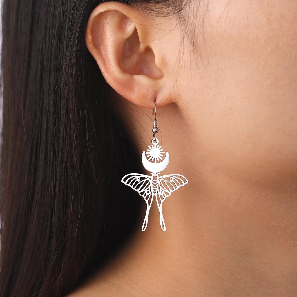 Moon Sun Butterfly Drop Earrings for Women Stainless Steel Gold Earrings Witchcraft Jewelry Birthday Gift In