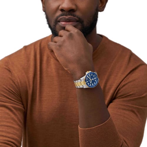 FOSSIL BLUE DIVE Three-Hand Date Two-Tone Stainless Steel Watch
