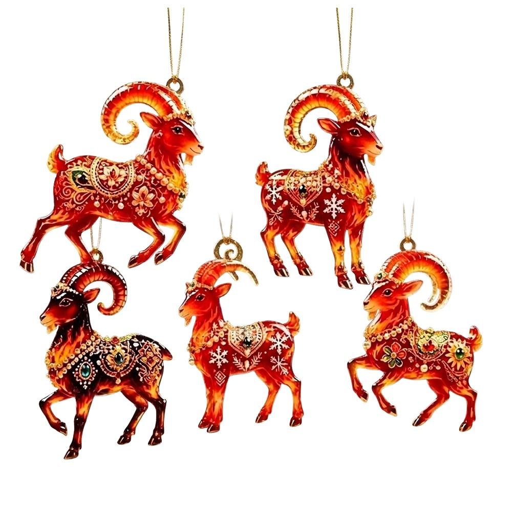 2D Flat Goat Pendant Shining Animal Hanging Decoration Zodiac Goat Souvenir  Holiday Party Decor