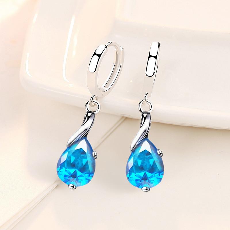 

Серьги из стерлингового серебра 925 пробы, Новые, Женские, Модные, Высококачественные, С синим кристаллом циркония, Форма капли воды, Средней длины, Популярные