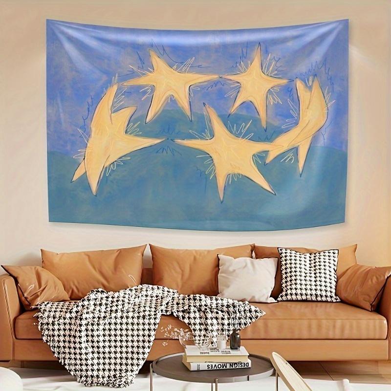 

5 Stars Tapestry Abstract Blue Yellow Wall Hanging Modern Art Decor Minimalist Bedroom Living Room Aesthetic 74x94cm(29x37in)