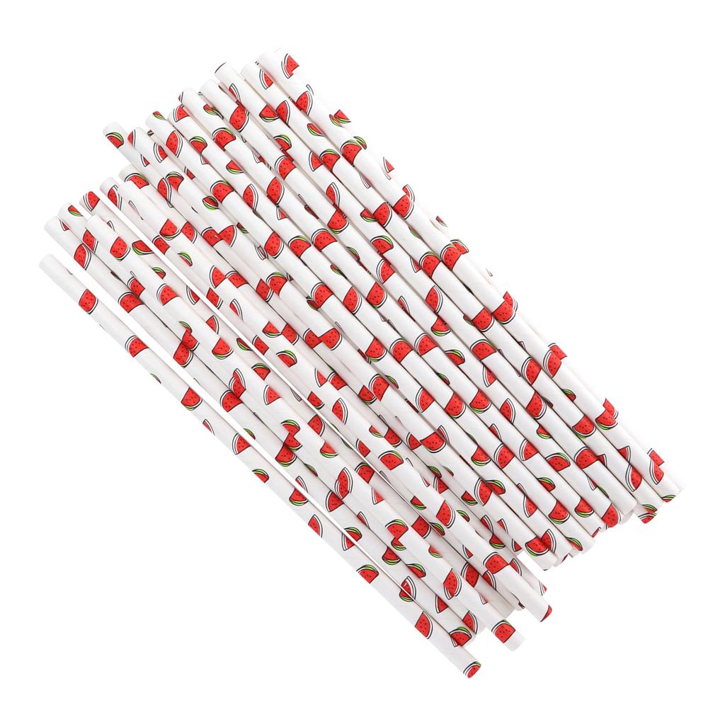 50pcs Beverage Straws Fruit Pattern Biodegradable Paper Straws for Beach Party PicnicWatermelon