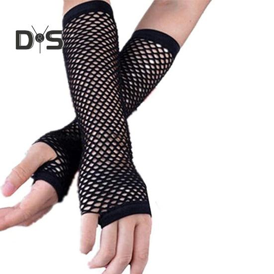 1 Pair Performance Gloves Hollow Out Fishnet Thin High Elasticity Fingerless Thin See-through Cosplay Club Party Festivals Gloves