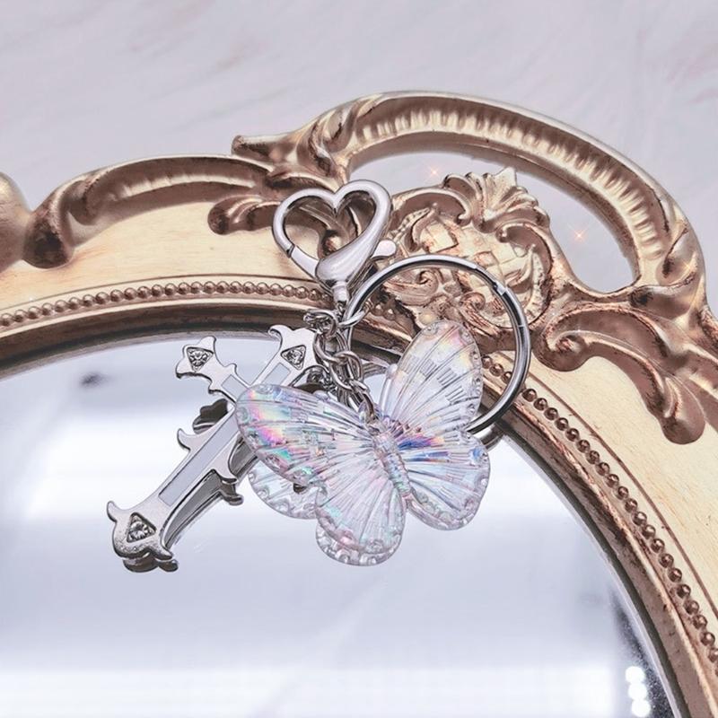 Sweet Butterfly Keychains Party Gifts Stainless Steel Material Cute Keychains Handbag Pendent Keyrings for Women Girls