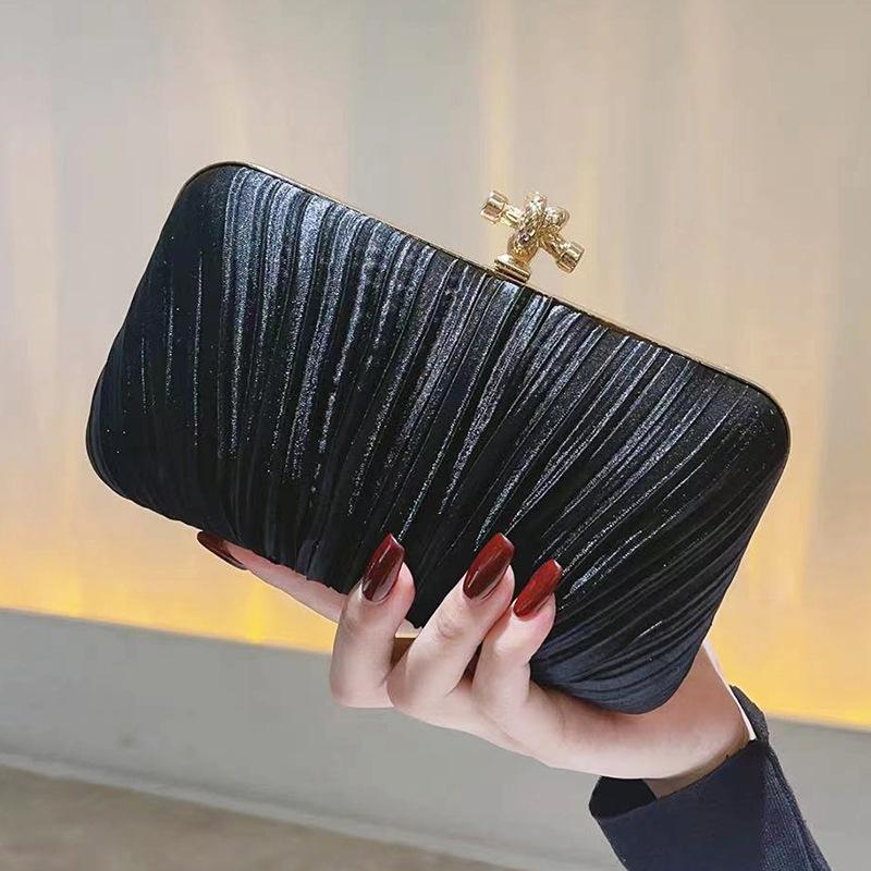 Pleated Evening Clutch Banquet Handbag For Women Crossbody Chain Bag Formal Bridal Wedding Clutch Prom Cocktail Party Purse