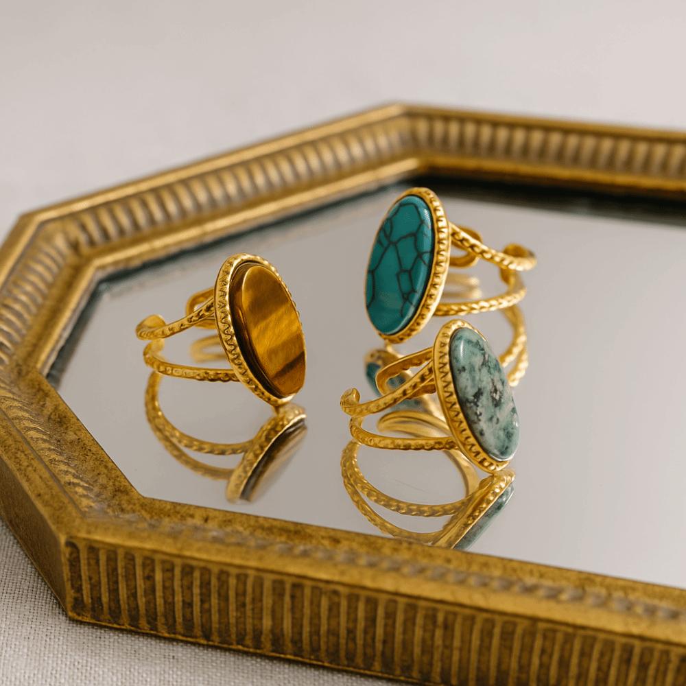 Korean Style Turquoise Metal Ring Geometric Wide Finger Buckle Retro Geometric Open Ring  Women