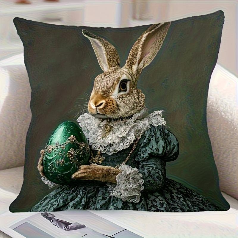 

Green Dress Rabbit Pattern Floral Design Decorative Pillowcase Modern Style Suitable For Bedroom Living Room Office Decoration 45cmx45cm
