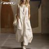 JPNTKY Fashion Summer Spring Solid Color Print Sleeveless O-Neck Casual Dresses
