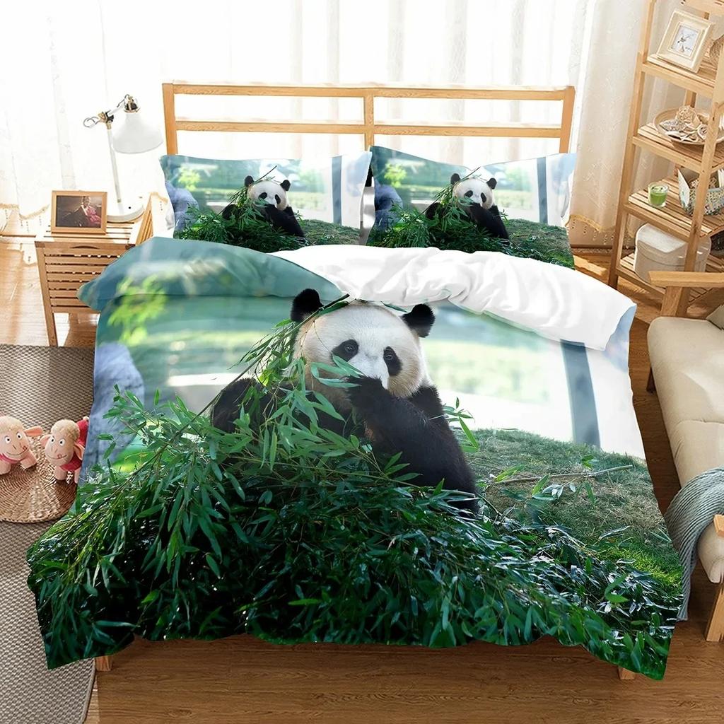 Panda Cute Wild Animals Comfortable Duvet Quilt Cover Pillowcase Bedding Set Children Bedroom Decoration Home Textile