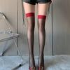 Sexy Ultra-Thin Color-Block Stockings Pure Desire Over-the-Knee Thigh-High Socks Red Edge Black Stockings
