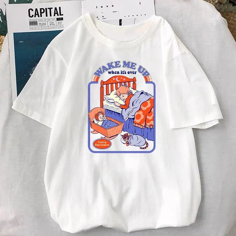 Satan Demon TShirt Scary Devil Aliens Vintage T-Shirt Women Unisex Classic Scary Cartoon Graphic Tops Oversized Harajuku Ropa Mujer