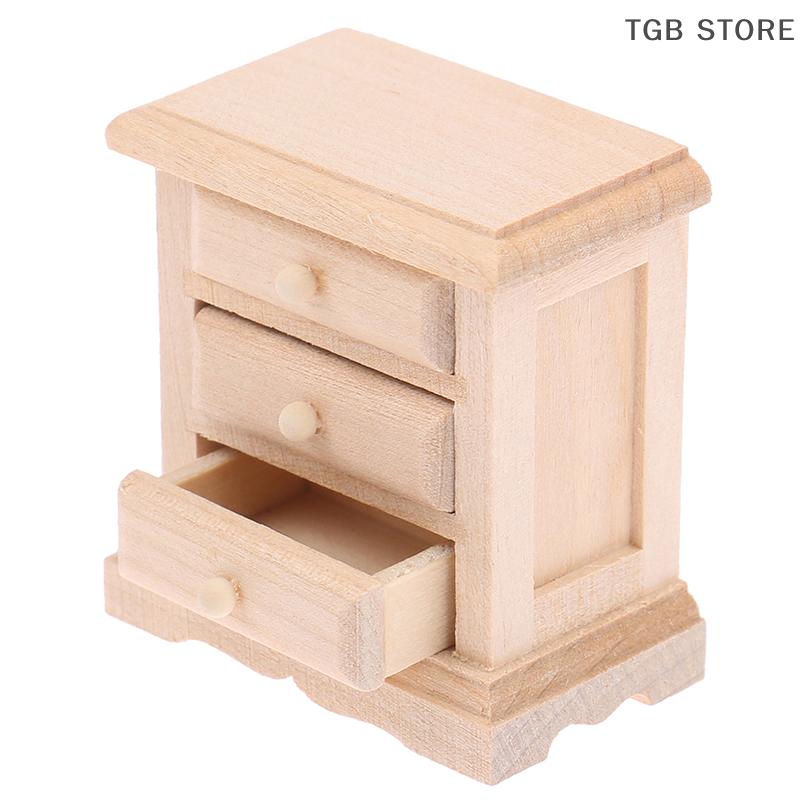 1PCS Wooden Miniature Bedside Cupboard 1:12 Dollhouse Furniture DIY Accessories Decor