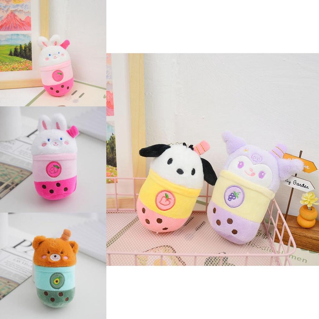 Cute Panda Milk Tea Cup Keychain Plush Toy Couple Bag Pendant Rabbit Stuffed Animal Gift