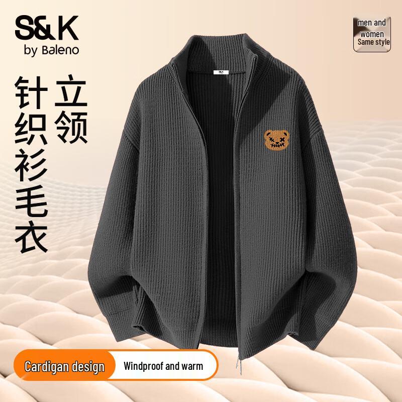 

Baleno Men s S&K Heavyweight Stand-Collar Double-Zip Knitted Cardigan L