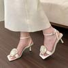 Fashion Stiletto Sandals Summer New Fashion Flowers Square Toe One Strap with Skirt Non-slip Temperament High Heels Women